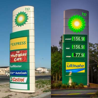 Wholesale roadside exterior stainless steel illumin petrol station pylon sign totem